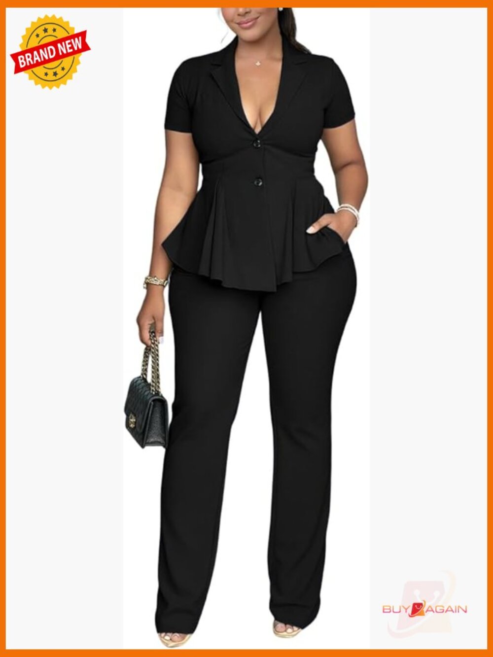 Dressy Two Piece Blazer Set Short Sleeve Business Casual Work Outfit
